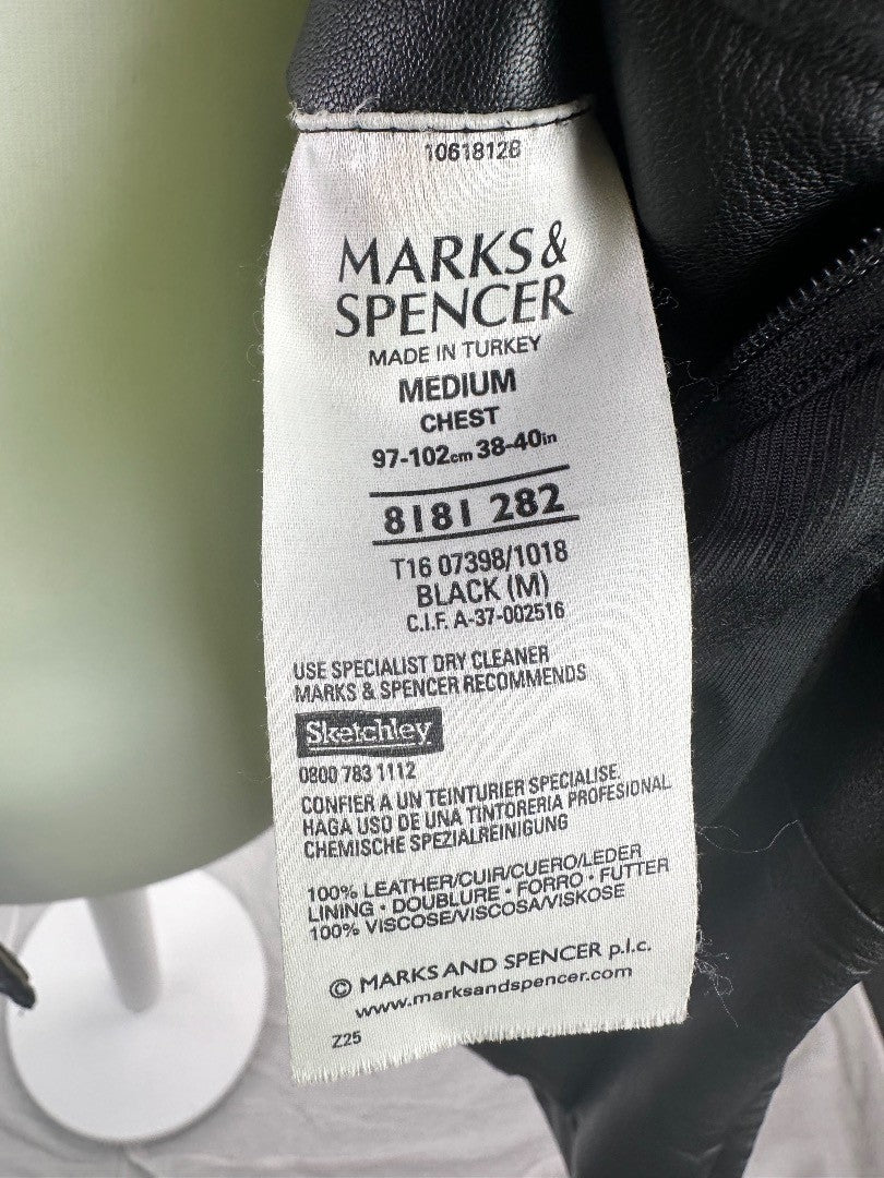 Marks & Spencer Mens Black Zip Up Soft Leather Jacket - Size M