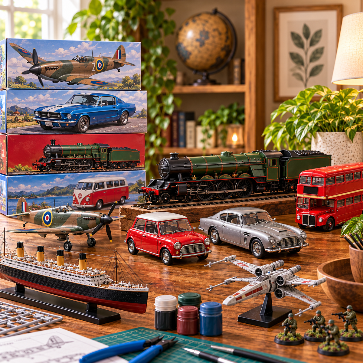Preloved model vehicles and collectable models arranged in a collector’s display.