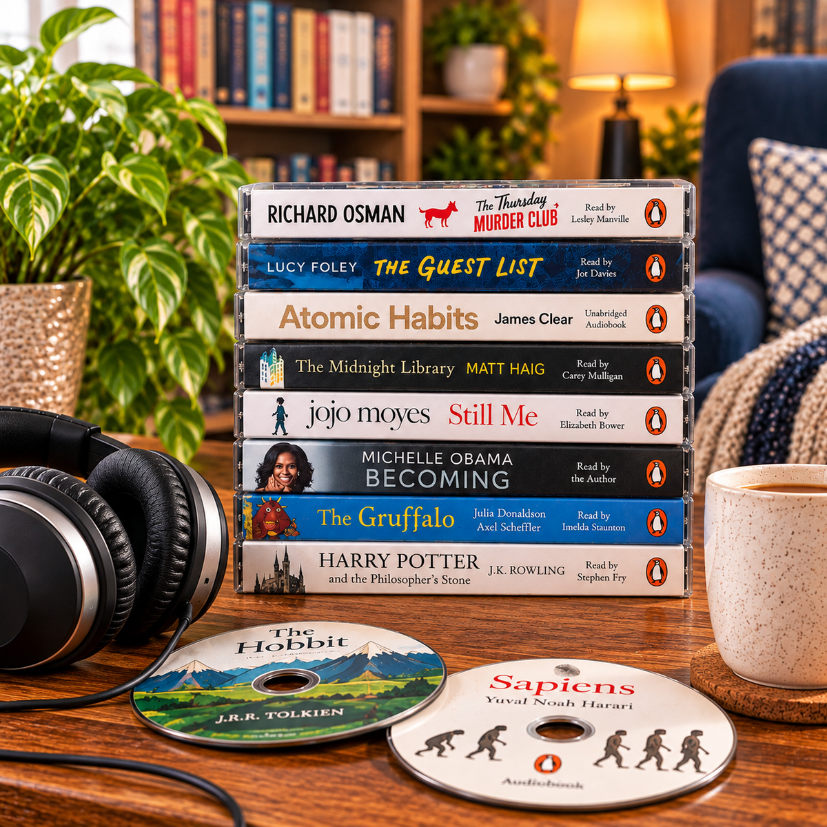 Preloved audiobooks displayed in a comfortable reading and listening setting.
