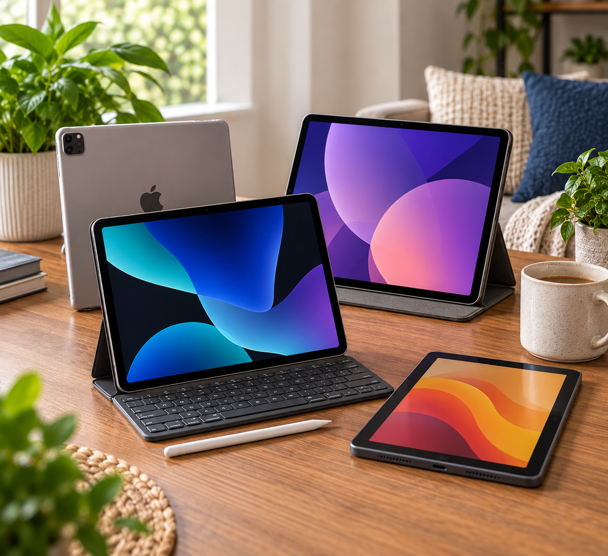 Preloved tablet devices and accessories displayed in a clean modern workspace.