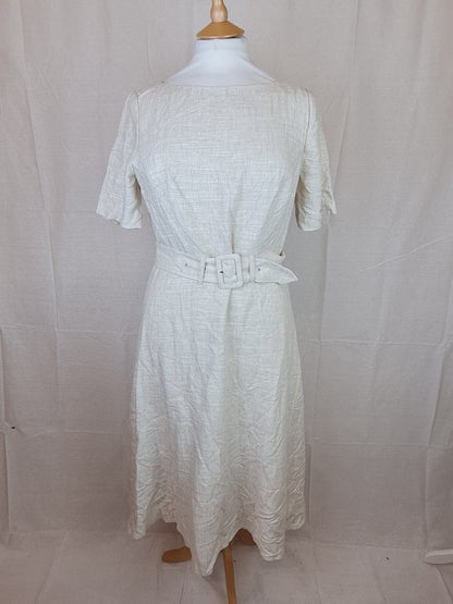M&S Collection Linen/Viscose Belted Lined Beige Dress UK Size 12 - New with Tags