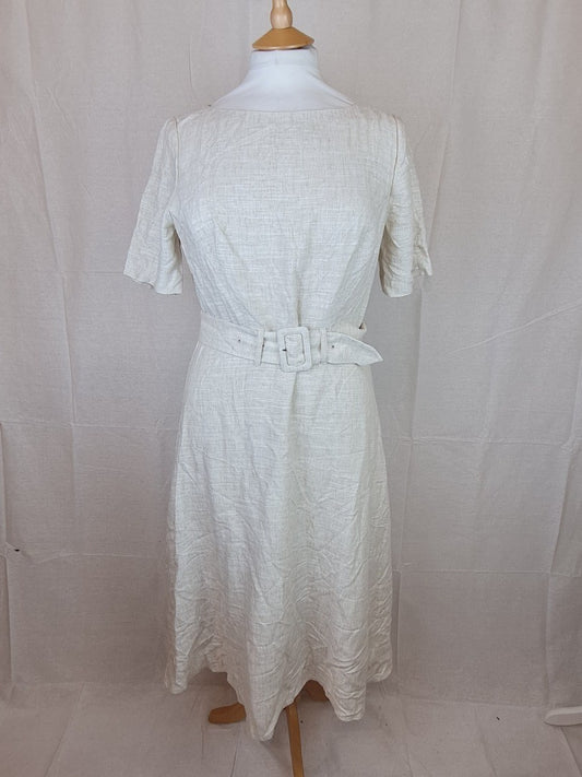 M&S Collection Linen/Viscose Belted Lined Beige Dress UK Size 12 - New with Tags