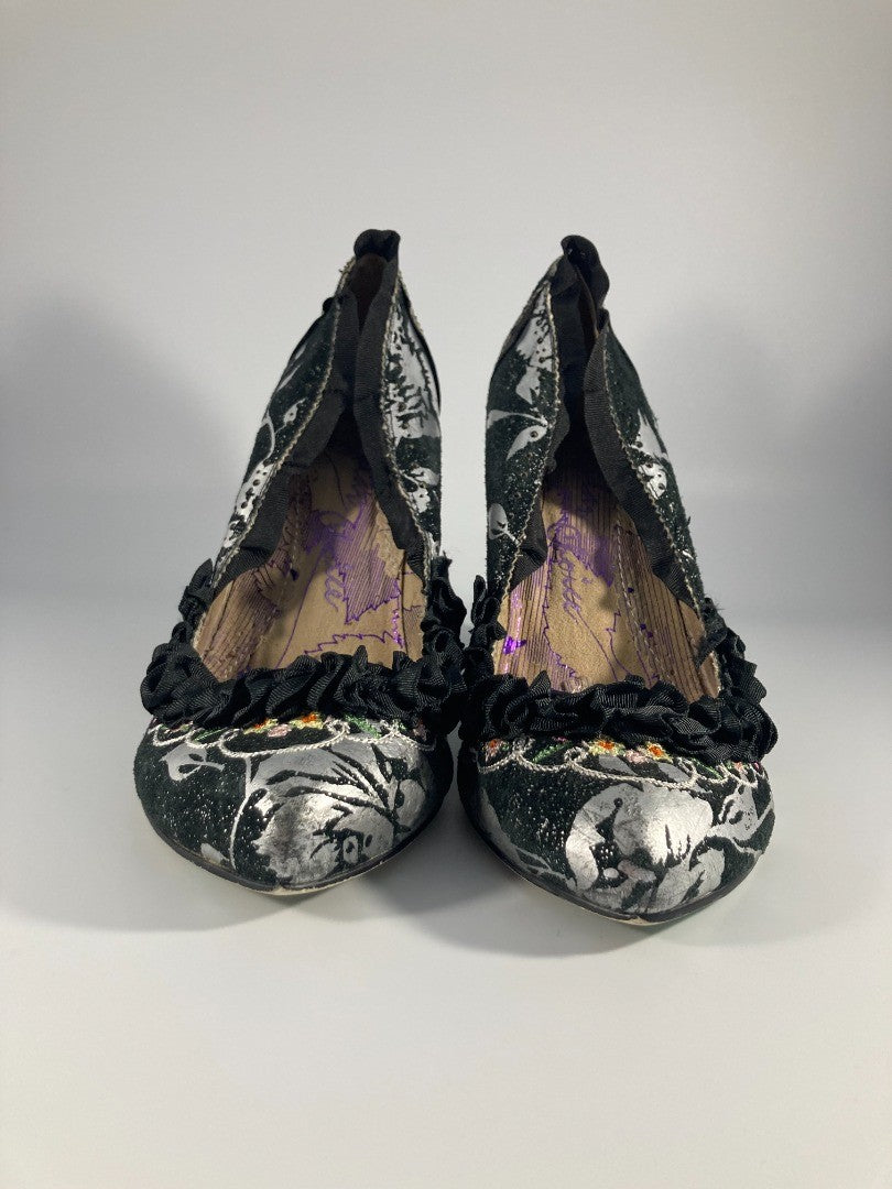 Irregular Choice - Women's UK Size 5, Black and Silver 'Courtesan' Wedge Heels