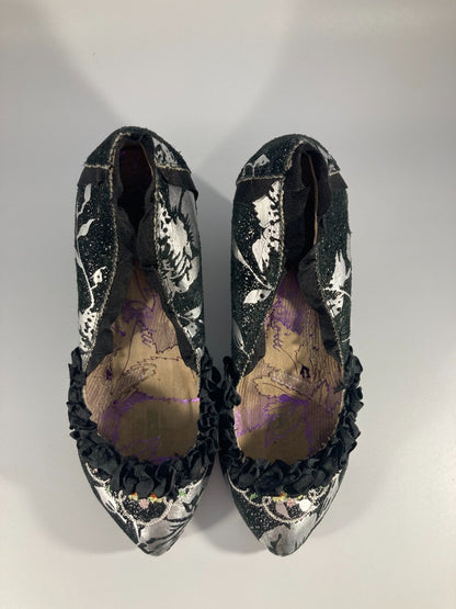 Irregular Choice - Women's UK Size 5, Black and Silver 'Courtesan' Wedge Heels