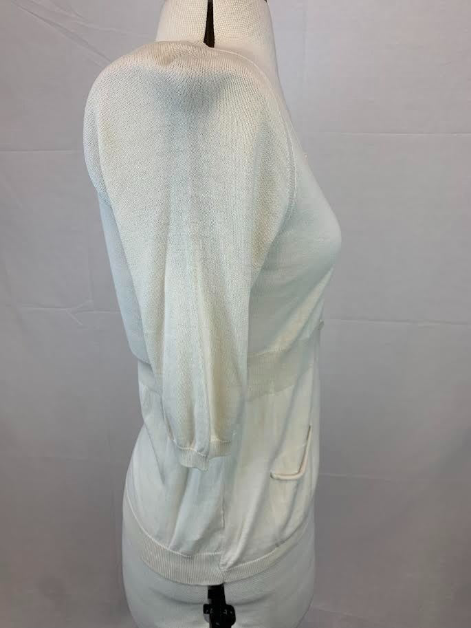 Country Road Cream Silk / Cotton Short Sleeve Cardigan - Size Small