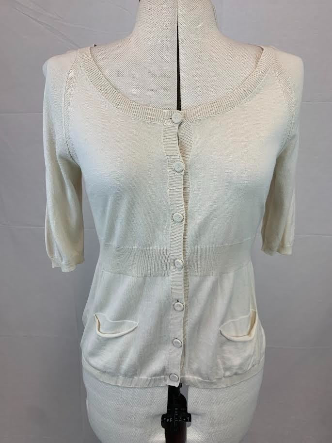 Country Road Cream Silk / Cotton Short Sleeve Cardigan - Size Small