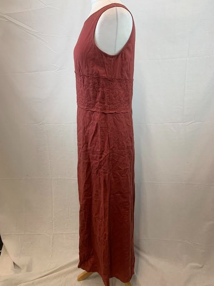 Old Label Laura Ashley Burnt Red 100% Linen Maxi Dress - Size 14