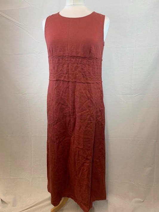 Old Label Laura Ashley Burnt Red 100% Linen Maxi Dress - Size 14