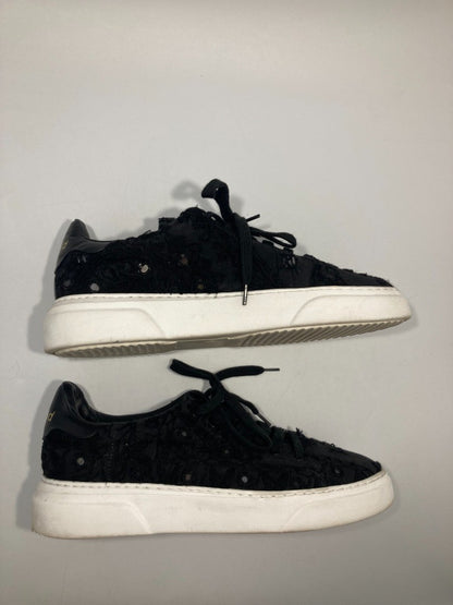 By Walid - Men's UK Size 7, Black Mirror-work / Shisha Recycled Fabric Trainers