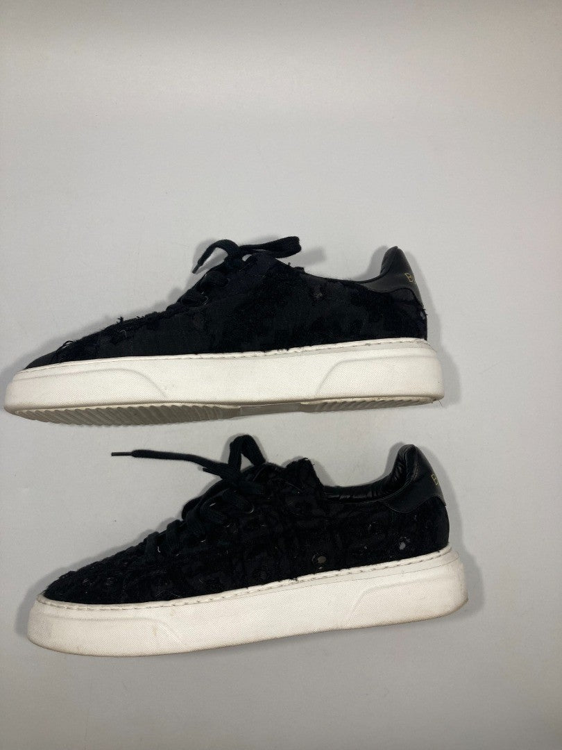 By Walid - Men's UK Size 7, Black Mirror-work / Shisha Recycled Fabric Trainers