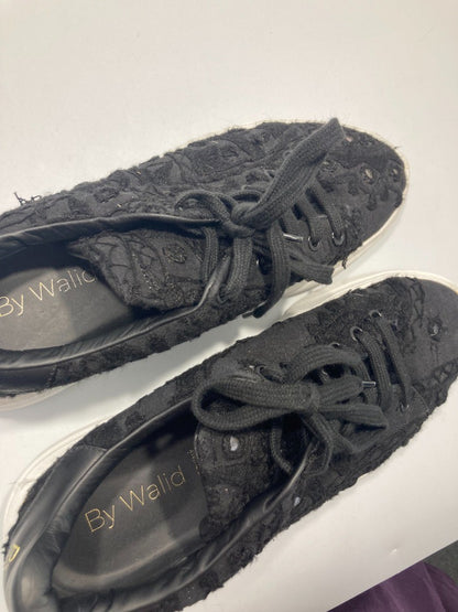 By Walid - Men's UK Size 7, Black Mirror-work / Shisha Recycled Fabric Trainers