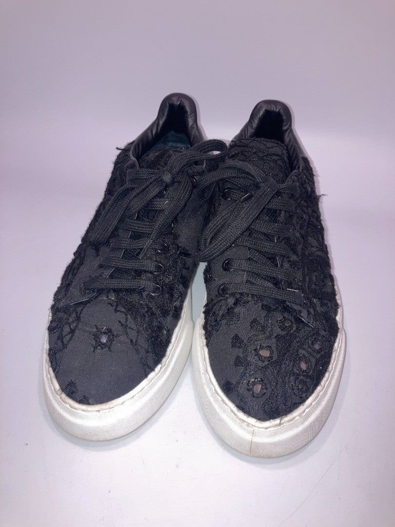 By Walid - Men's UK Size 7, Black Mirror-work / Shisha Recycled Fabric Trainers