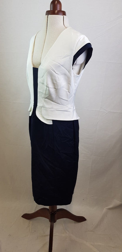 Phase Eight Classic Dress Navy Blue & Ivory Dress UK Size 14