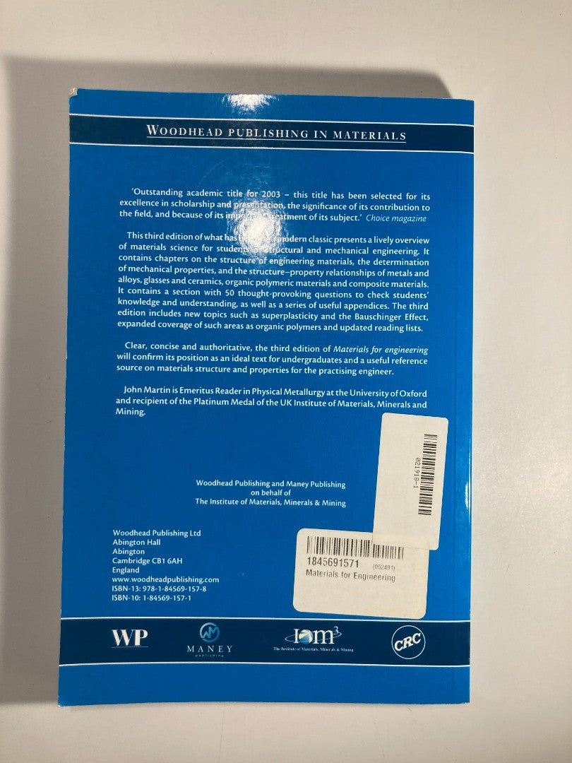 Materials for Engineering Third Edition Paperback Book by John Martin