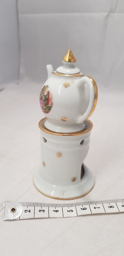 Limoges Porcelain Miniature Teapot with Base/Warmer  VGC