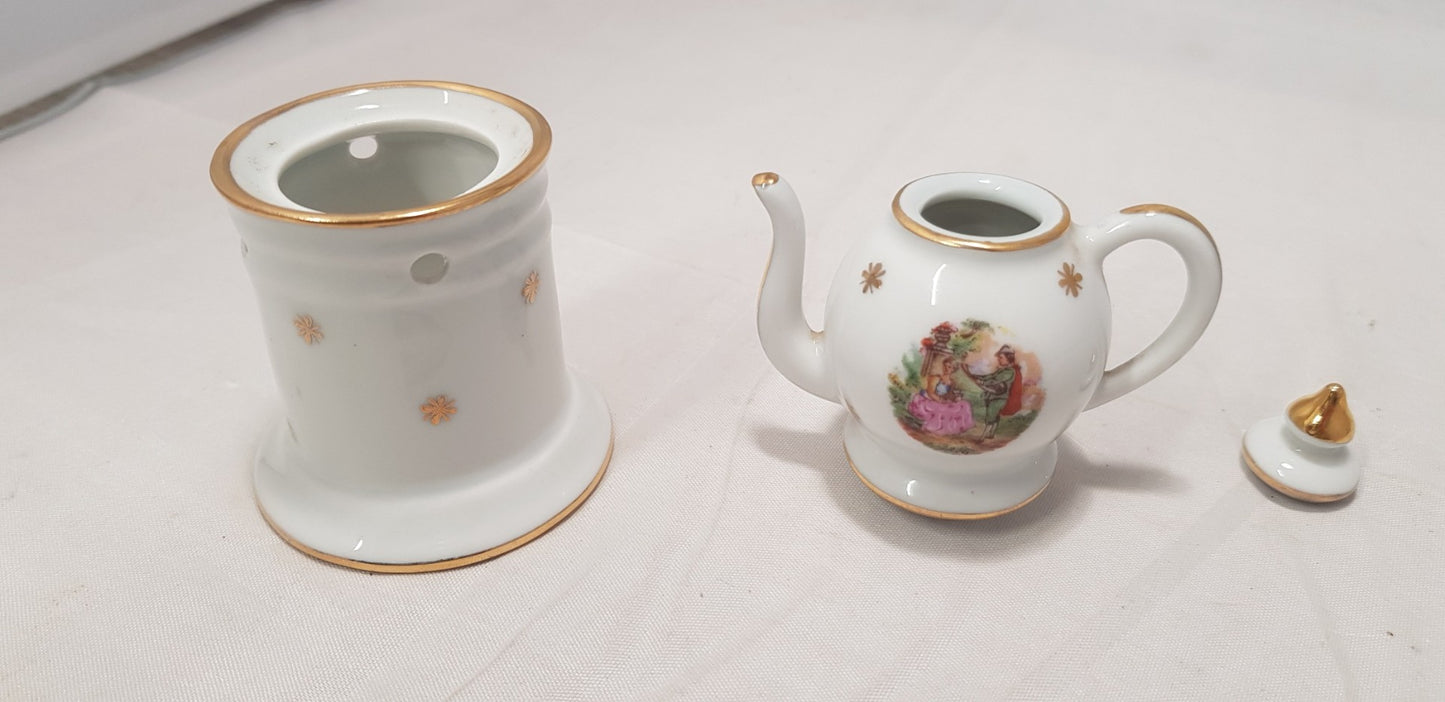 Limoges Porcelain Miniature Teapot with Base/Warmer  VGC