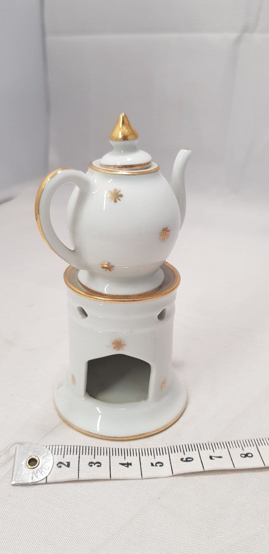 Limoges Porcelain Miniature Teapot with Base/Warmer  VGC