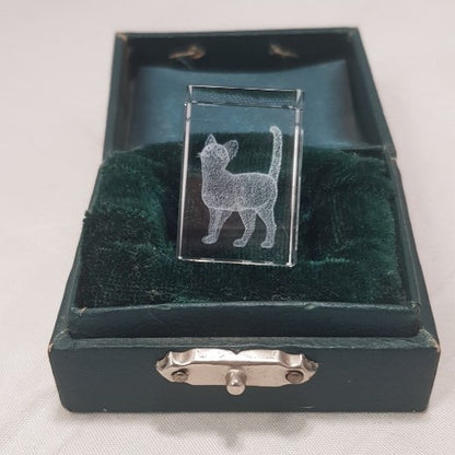 Vintage 3D Laser Etched Cat in Glass with Original Box