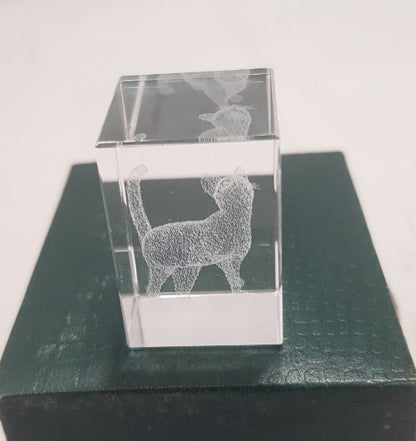 Vintage 3D Laser Etched Cat in Glass with Original Box