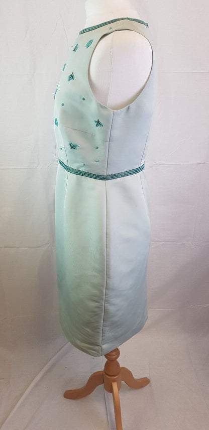 Mint Green Beaded Ladies Hobbs Summer Dress Size 14 VGC