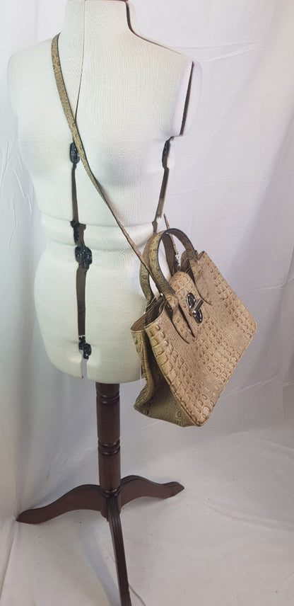 Vera, Faux Croc Skin, Beige Leather Handbag - Made in Italy BNWT