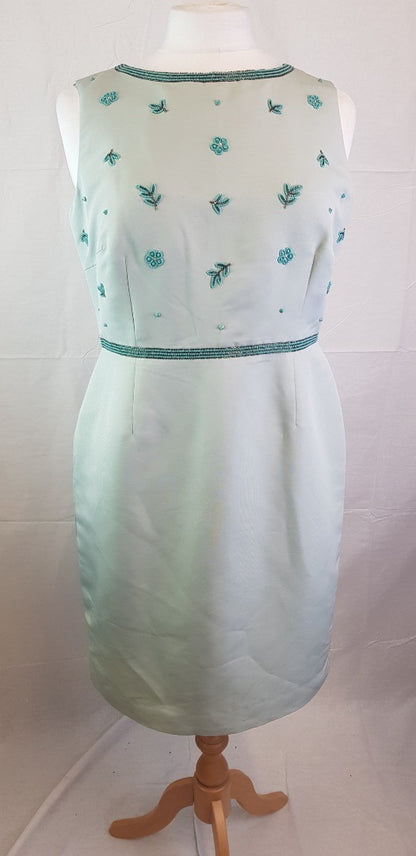 Mint Green Beaded Ladies Hobbs Summer Dress Size 14 VGC