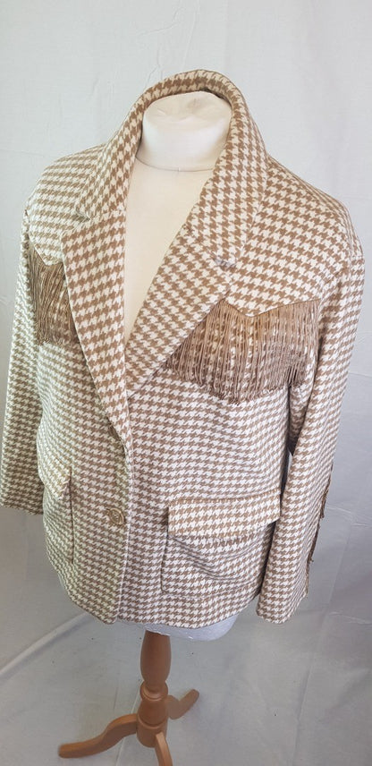 ICHI Ladies Beige & White   Blazer with Tassels  Size 12 BNWT