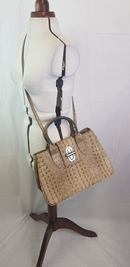 Vera, Faux Croc Skin, Beige Leather Handbag - Made in Italy BNWT