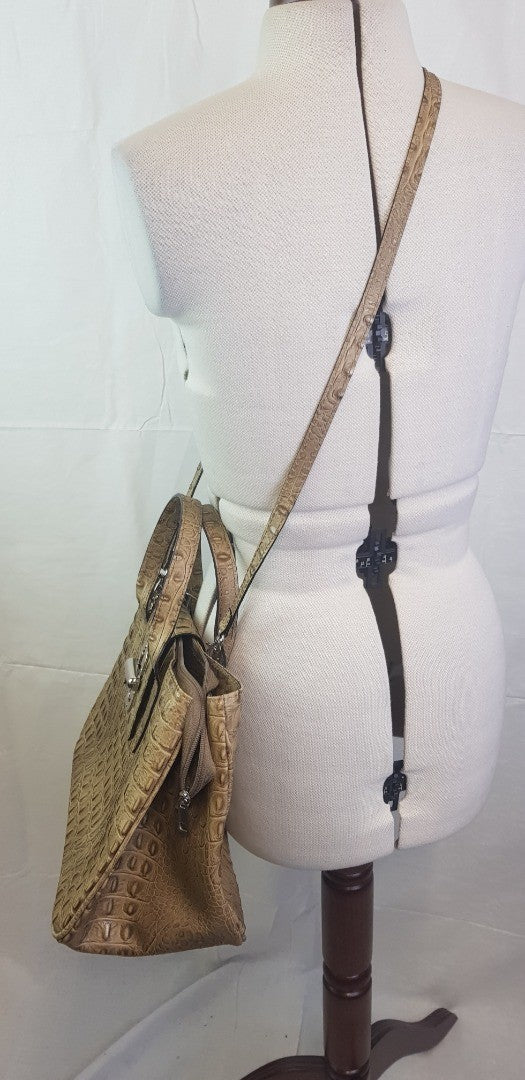 Vera, Faux Croc Skin, Beige Leather Handbag - Made in Italy BNWT