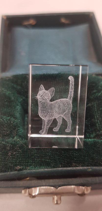 Vintage 3D Laser Etched Cat in Glass with Original Box