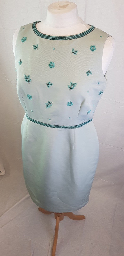 Mint Green Beaded Ladies Hobbs Summer Dress Size 14 VGC