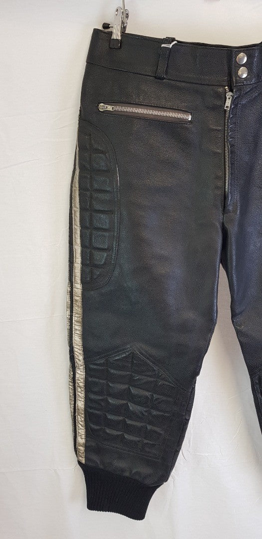 Motorbike/Motorcycle Trousers Lined With Aramid CE Protective Biker Armour - Black Leather