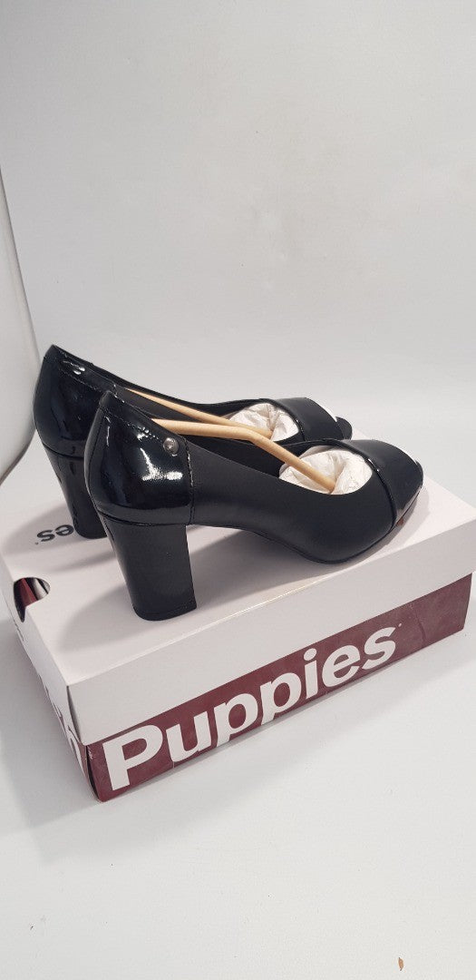 Hush Puppies Sisany Peep Toe Wide Fit Black Court Shoes - BNIB