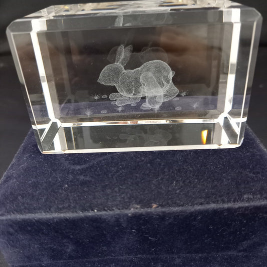 Glass Paperweight with 3D Rabbits Design- -Clear -