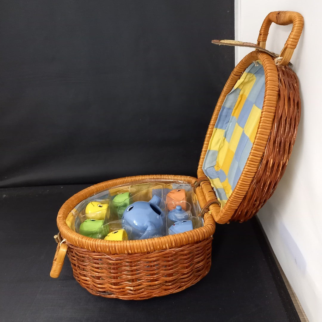 Doll's Picnic Set in Wicker Basket - Vintage