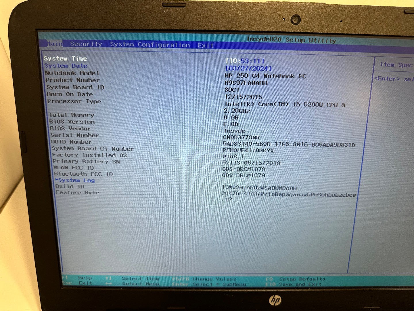 HP 250 G4 Notebook PC Core i5-5200U 2.2 GHz 8 GB RAM 15.6"