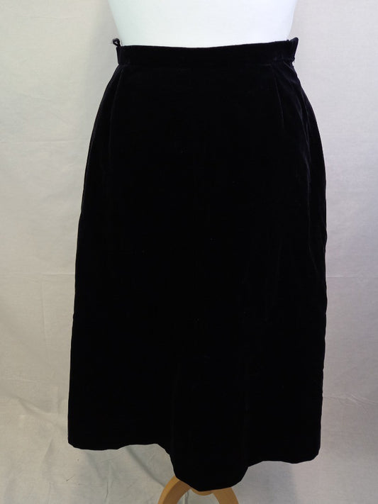 Dereta Vintage Crushed Velvet Black Midi Skirt - W28