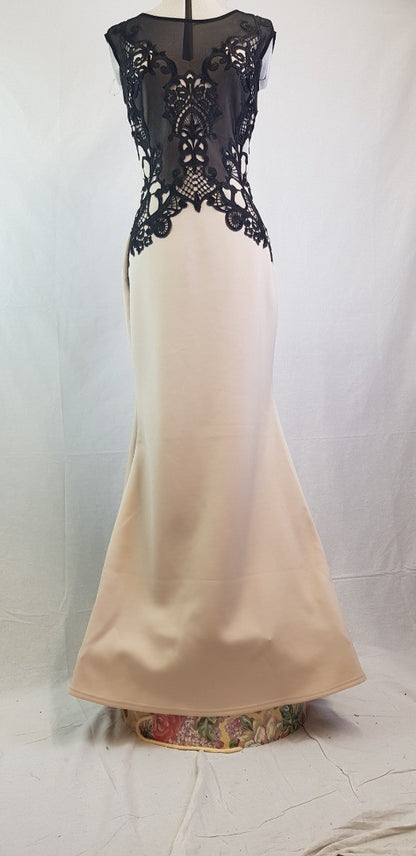 Lipsy Evening Dress in Cream with Black lace. Size 12 BNWT
