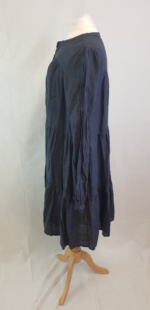 Robert Friedman Dark Blue Linen Dress size L VGC