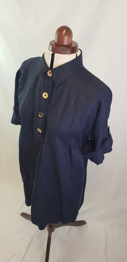 Joules Navy Blue 100% Linen Dress Size 10 VGC