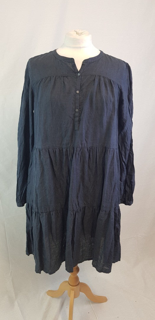 Robert Friedman Dark Blue Linen Dress size L VGC