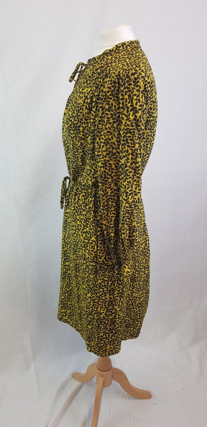 Hobbs Bright Yellow & Black Floral Dress Size 14 VGC