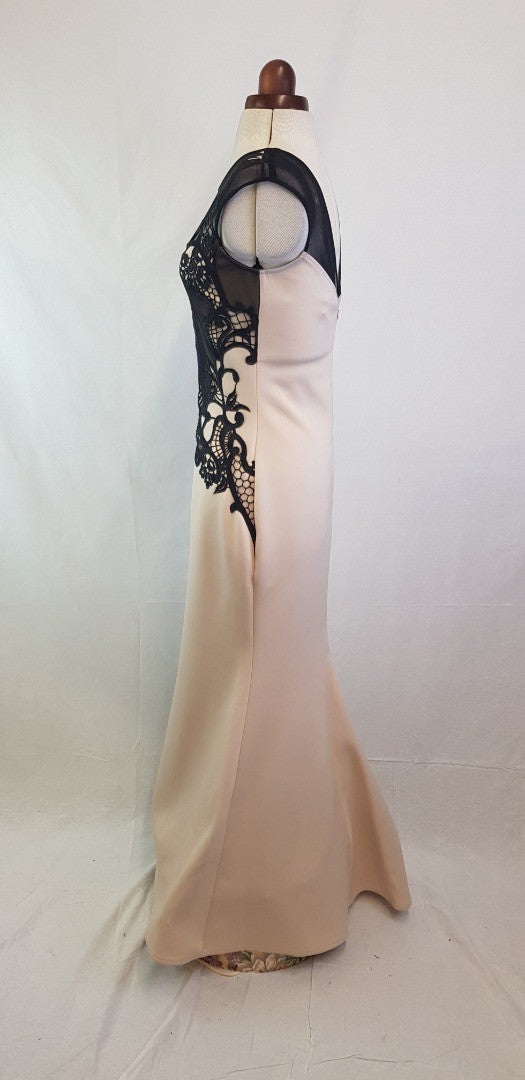 Lipsy Evening Dress in Cream with Black lace. Size 12 BNWT
