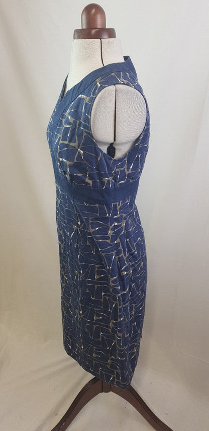 Boden Size 12R Blue/Grey/White 100% Cotton Lined Dress VGC