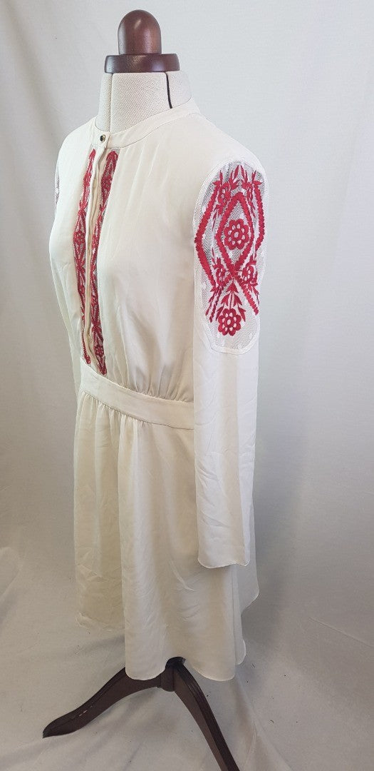 Alice by Temperley Ladies Dress Cream with Red lace details.  Size 12  GC