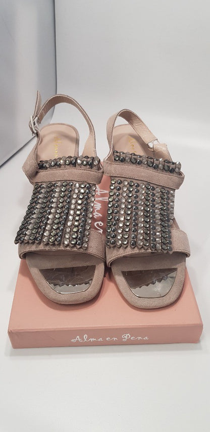 ALMA EN PENA Women Bronze Leather Sandals Rhinestones Size 5 or 7