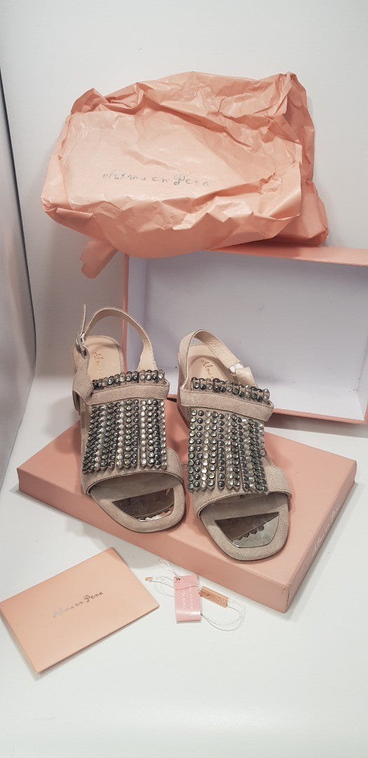 ALMA EN PENA Women Bronze Leather Sandals Rhinestones Size 5 or 7