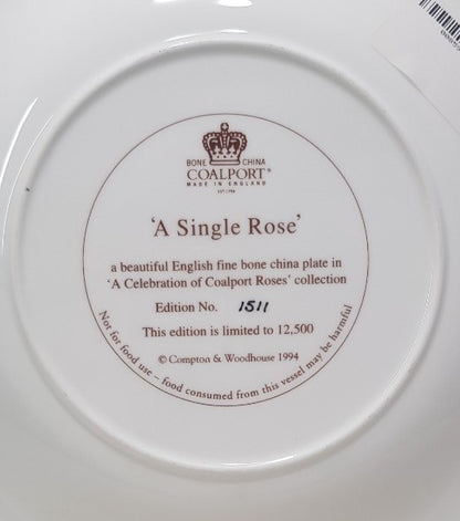 Coalport Fine Bone China Plate - A Single Rose Collector plate ✅ 1511 Edition No VGC