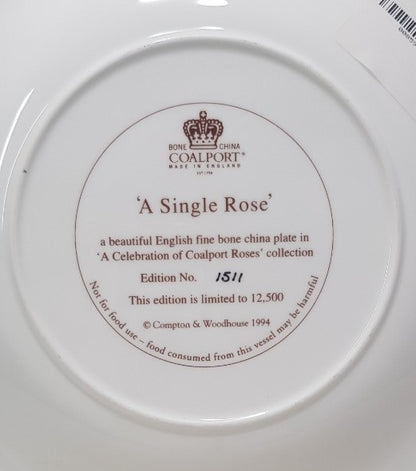 Coalport Fine Bone China Plate - A Single Rose Collector plate 1511 Edition No