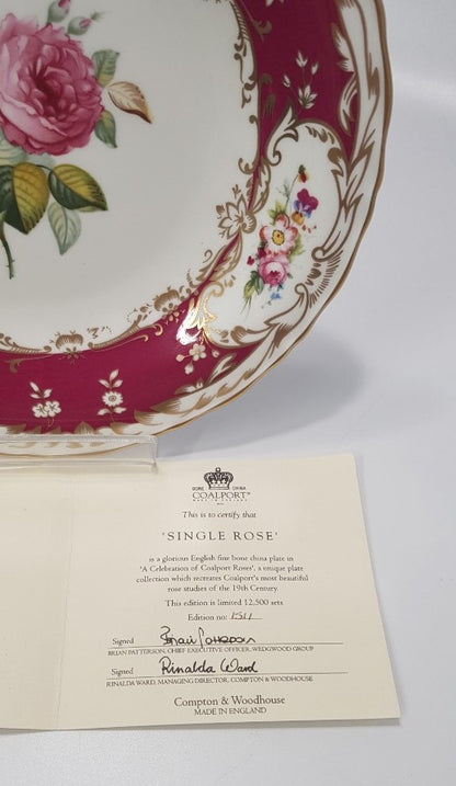 Coalport Fine Bone China Plate - A Single Rose Collector plate ✅ 1511 Edition No VGC